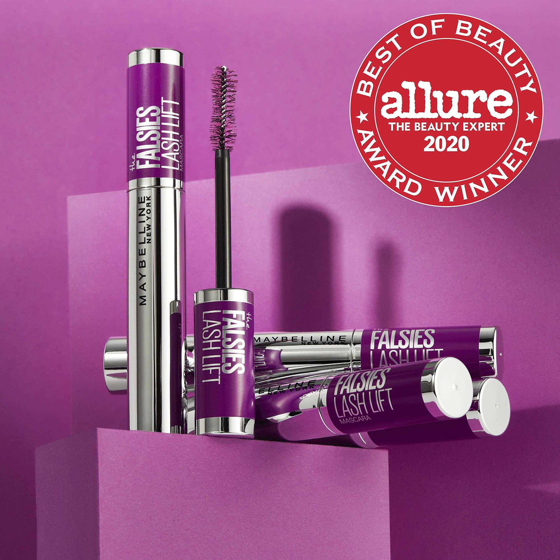 Educational graphic showing application of Maybelline Lash Lift mascara