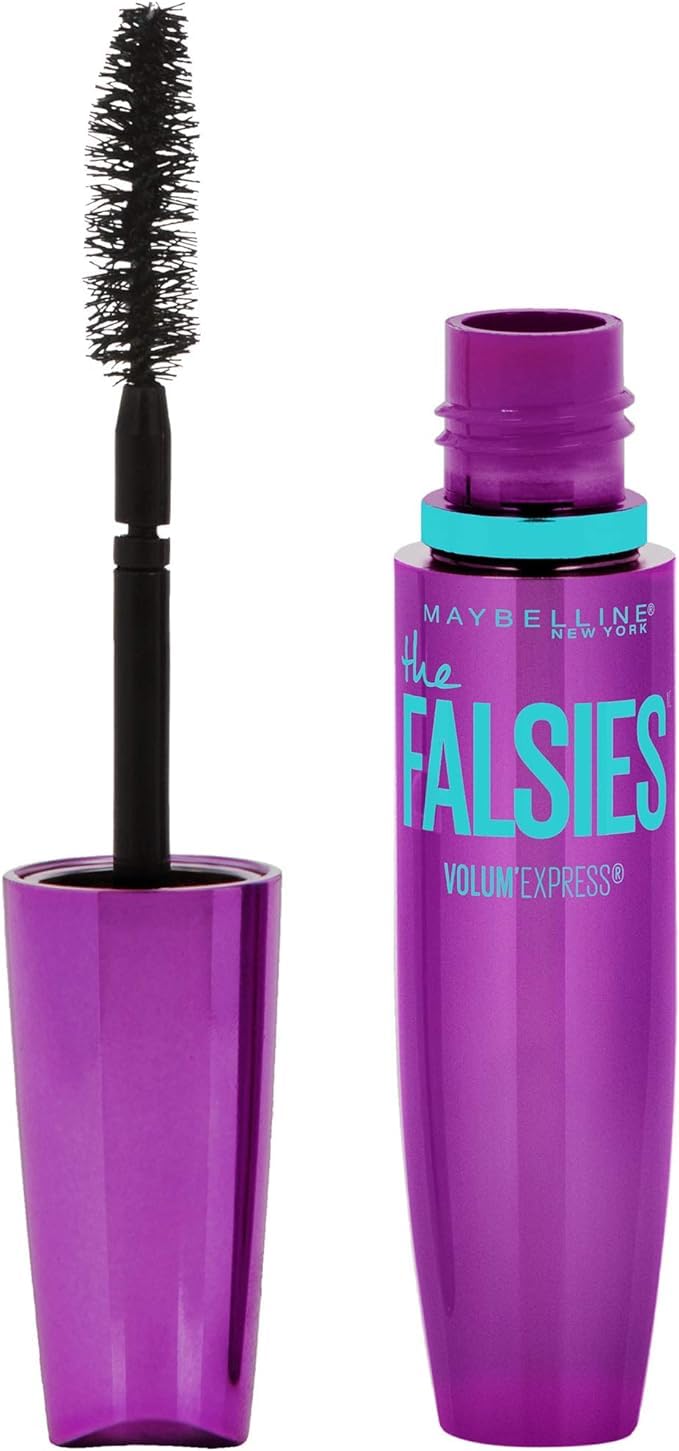 Maybelline Falsies Very Black mascara tube and wand display