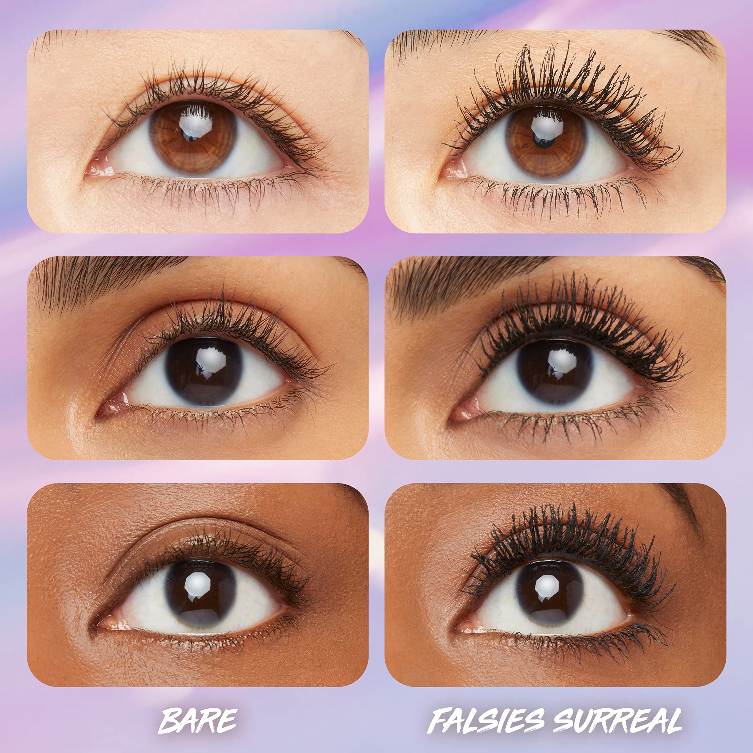 Maybelline Falsies Surreal mascara packaging in Blackest Black shade for length