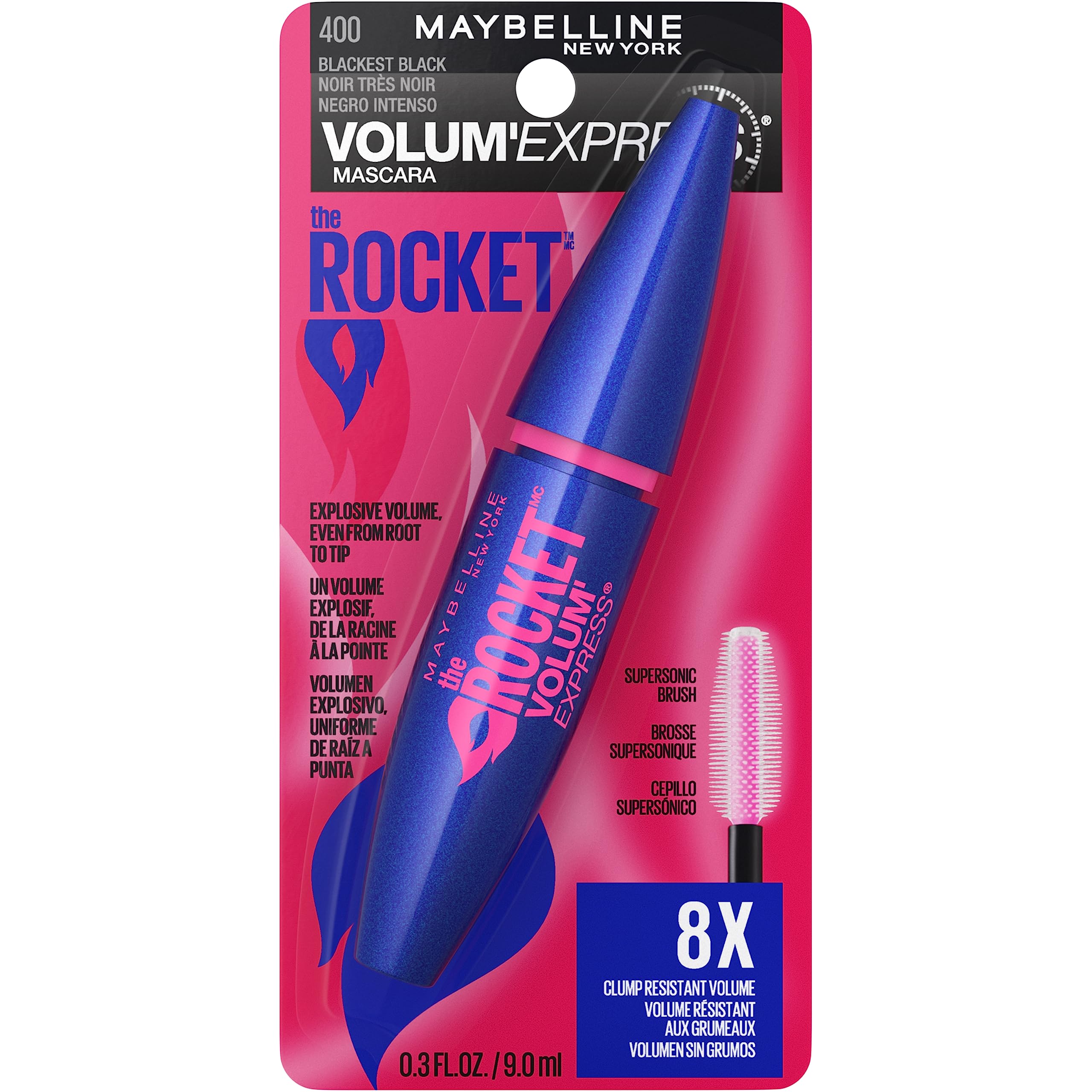 Close up of Maybelline Volum' Express The Rocket Mascara tube