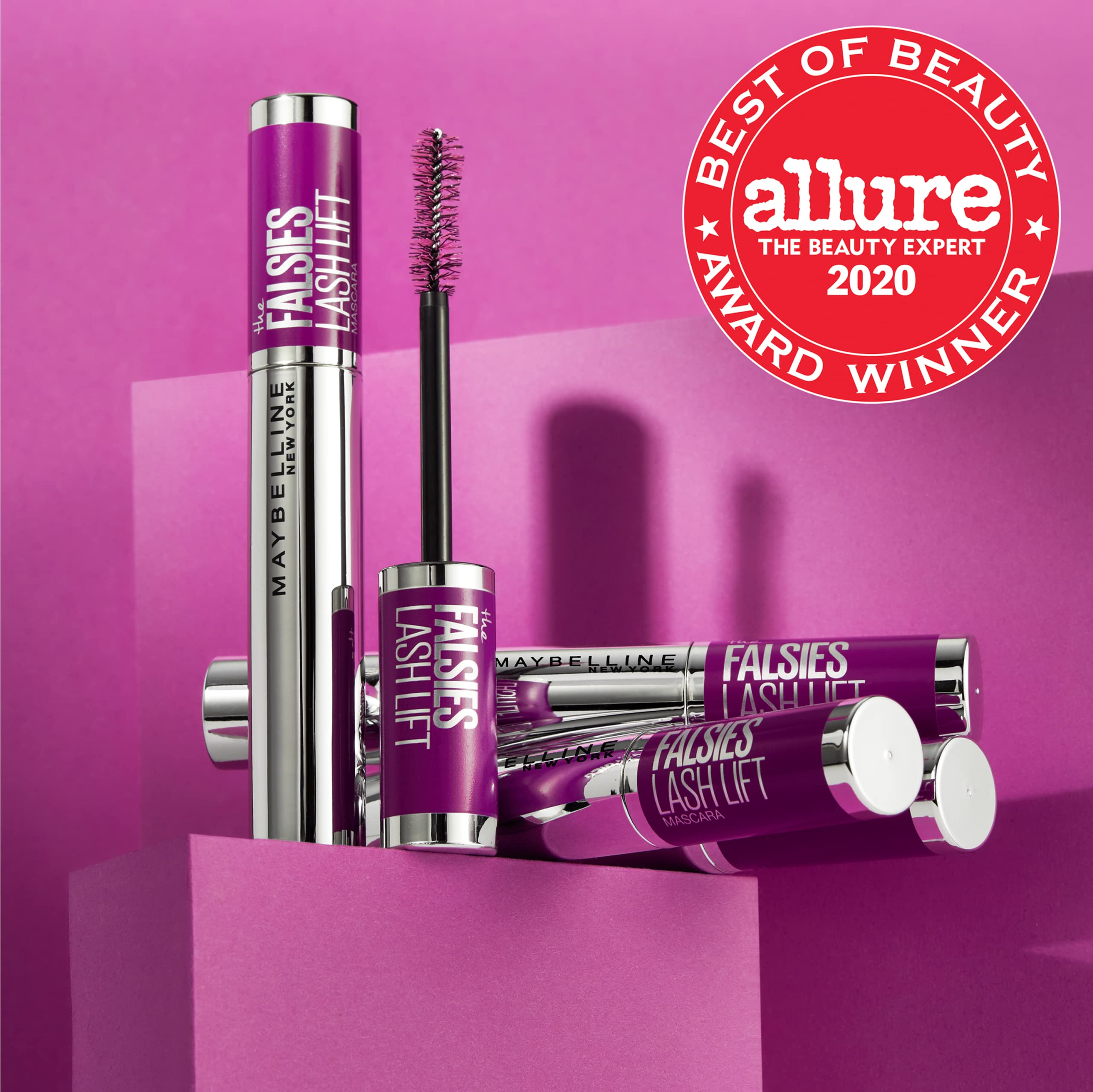 Maybelline Falsies Lash Lift tube packaging silver and purple