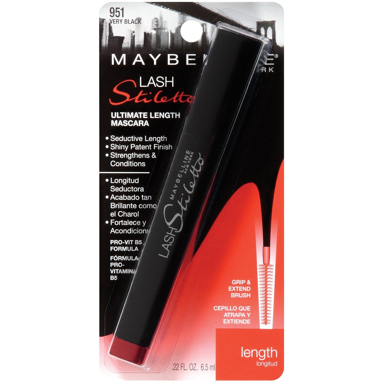 Close up of Maybelline Lash Stiletto mascara applicator wand