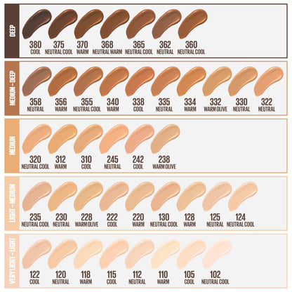 Back label of Maybelline Fit Me foundation bottle featuring product details