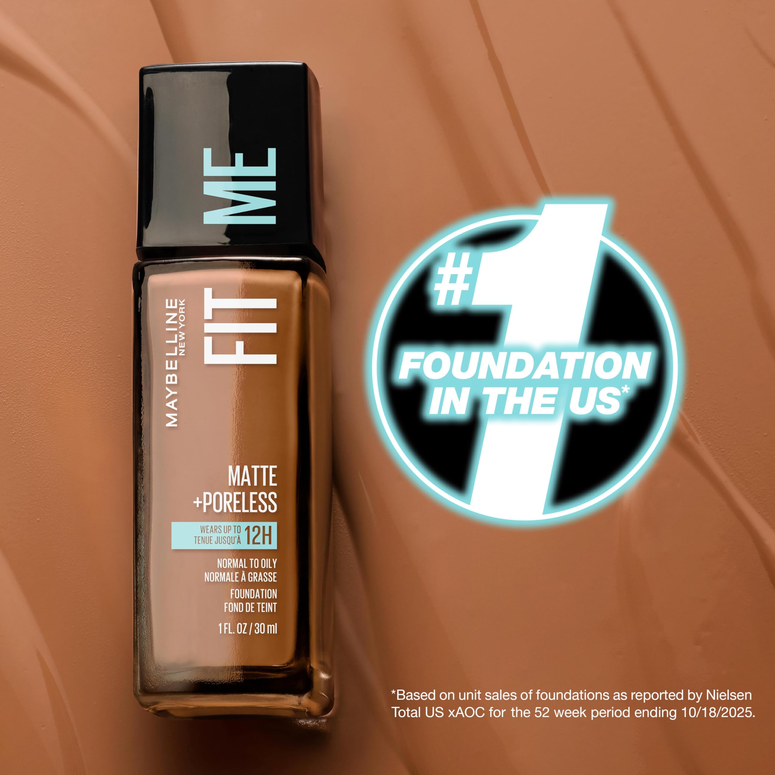 Close up of Maybelline Fit Me foundation bottle pump and cap
