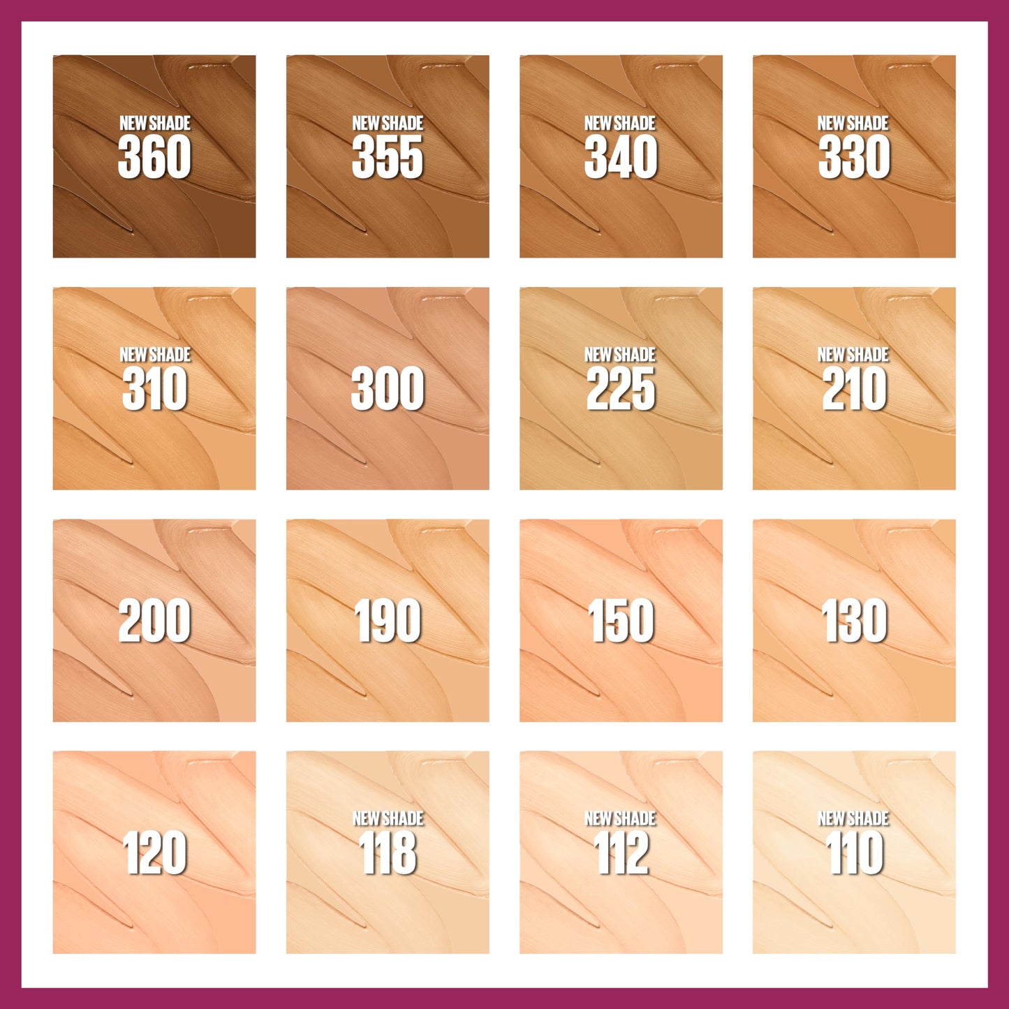 Maybelline SPF 20 foundation bottle texture and shade reference