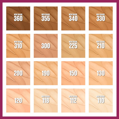 Maybelline SPF 20 foundation bottle texture and shade reference