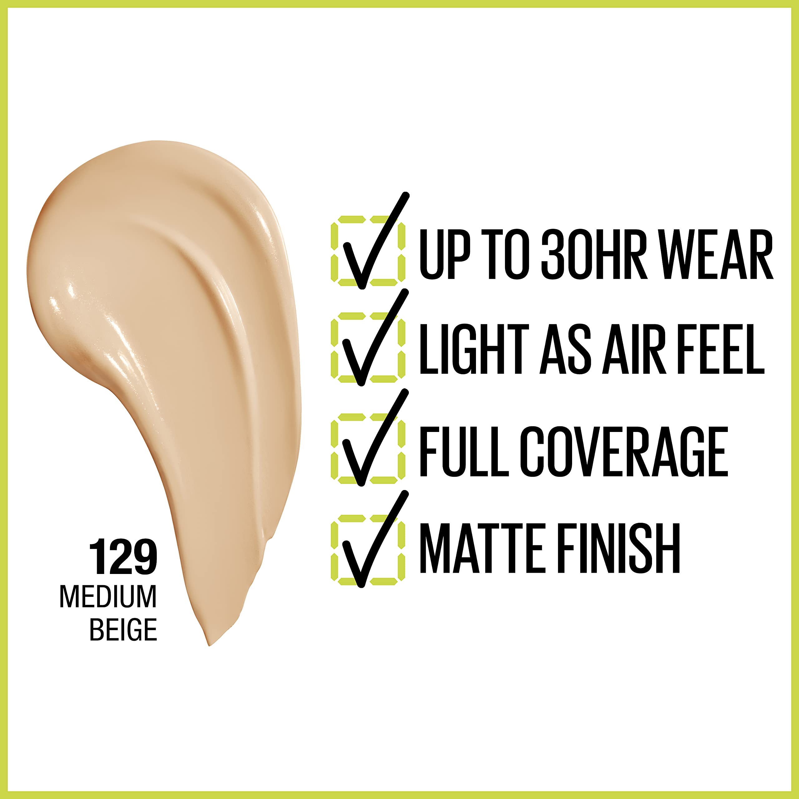 Maybelline 30 Hour wear liquid foundation in shade 129 Medium Beige