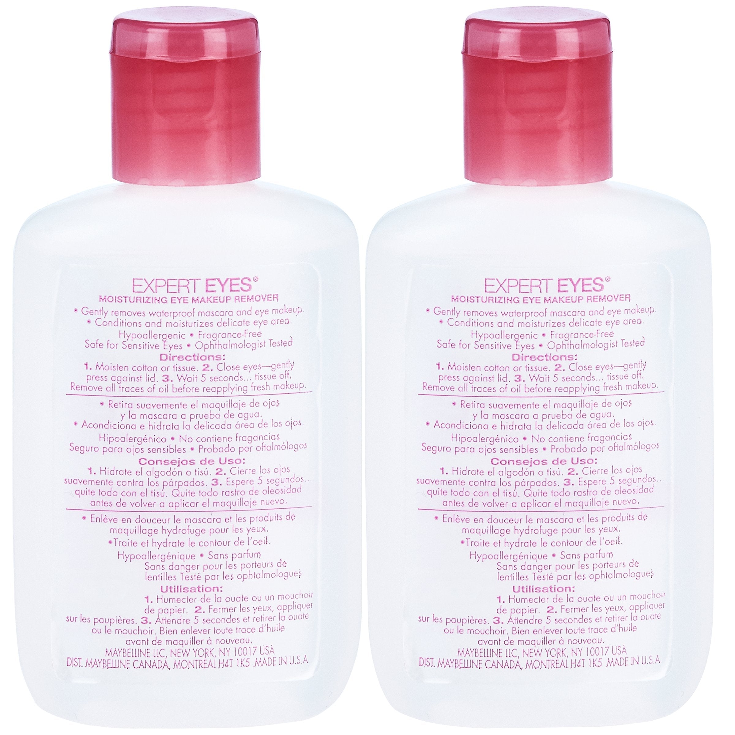 Maybelline Expert Eyes makeup remover bottles side view