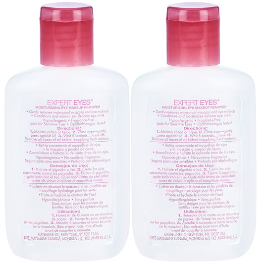 Maybelline Expert Eyes makeup remover bottles side view