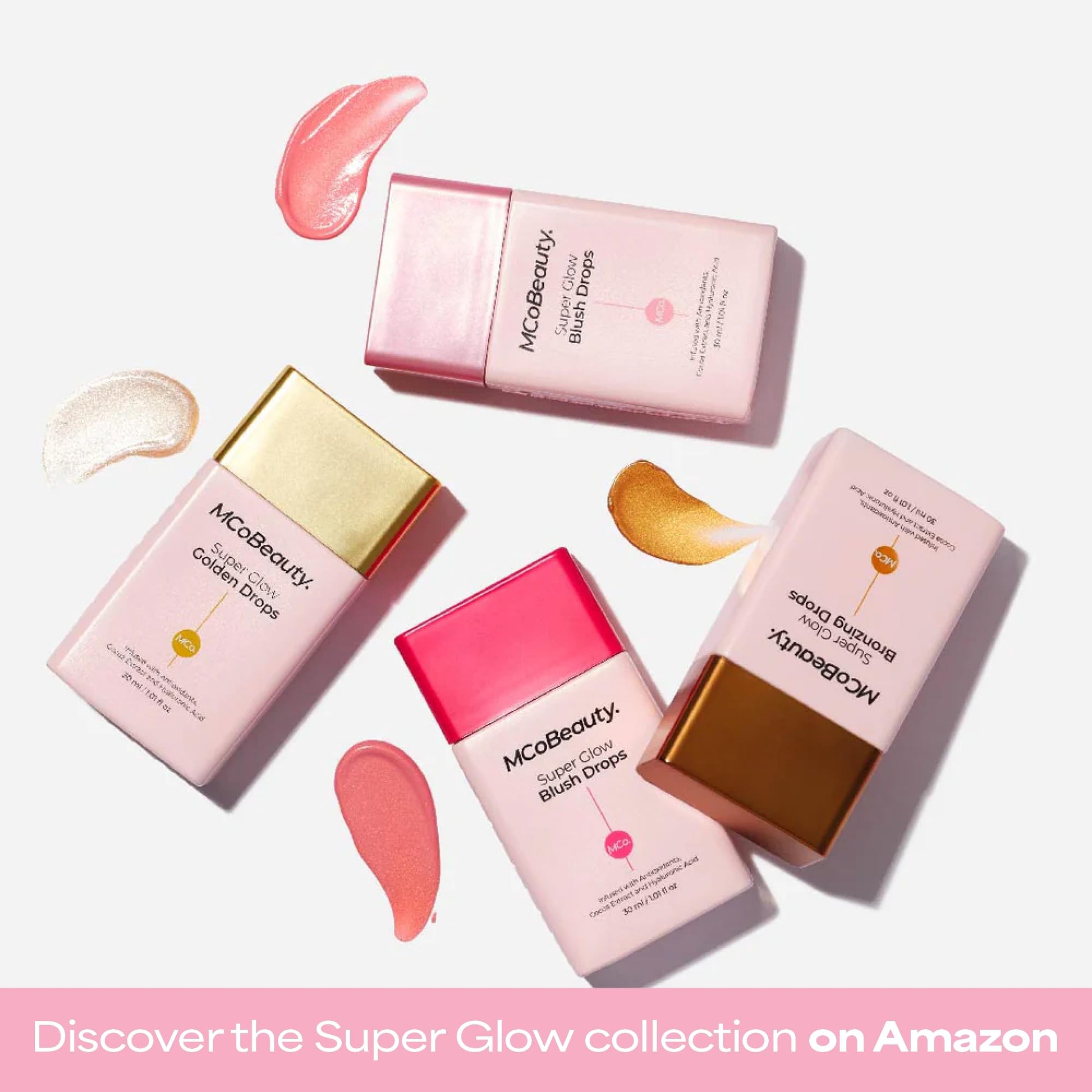 Authentic MCoBeauty glow serum bottle highlighting the 1.01 fluid ounce product size.