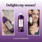 Maple Holistics lavender bubble bath lifestyle shot with chamomile flowers
