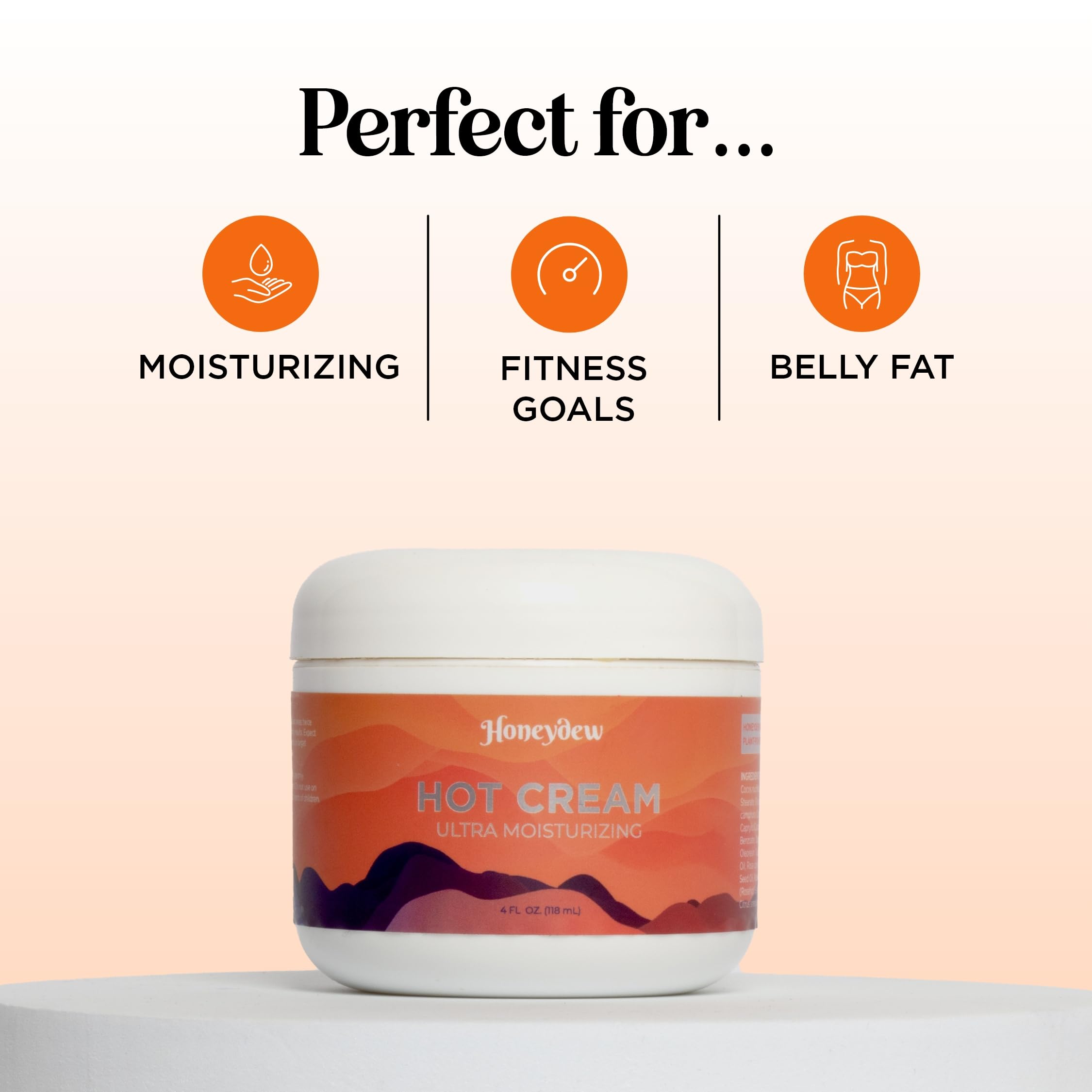 Honeydew Hot Cream sweat enhancer bottle for belly fat burner positioning