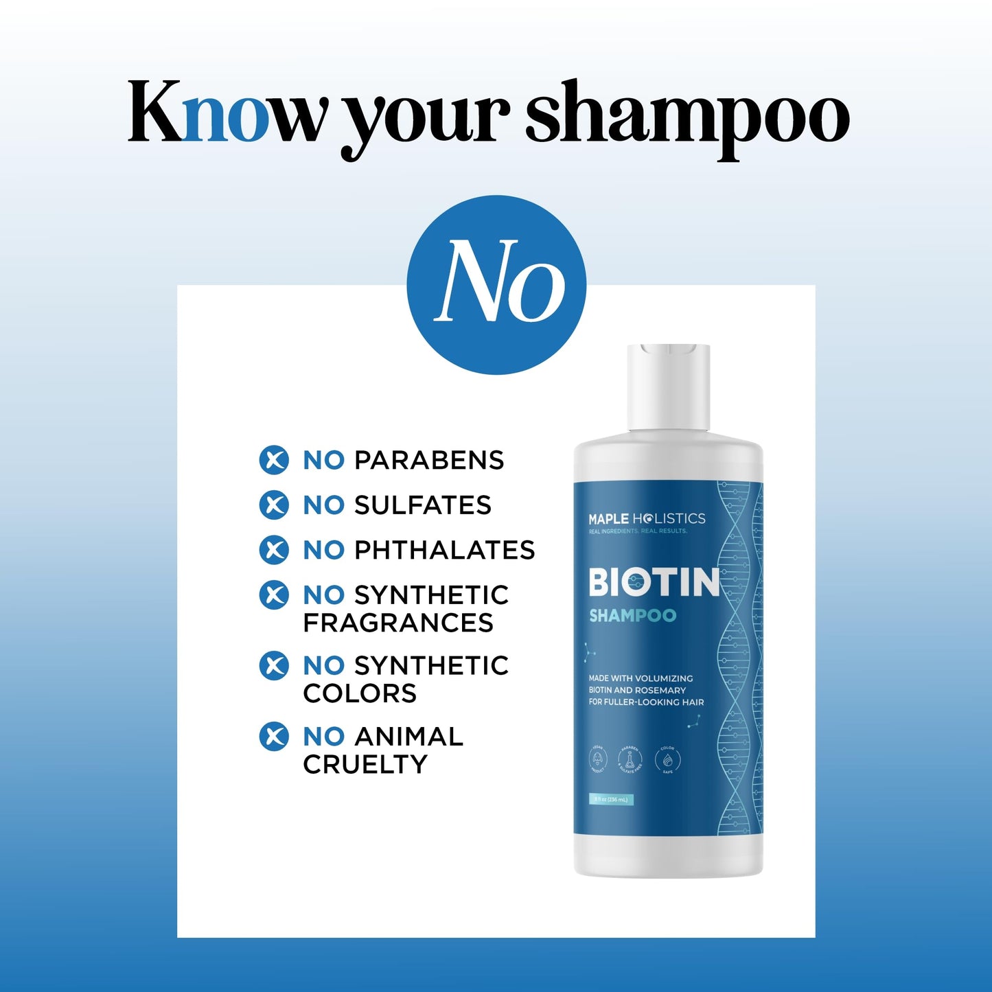 Maple Holistics biotin volumizing shampoo 8 fluid ounce packaging details