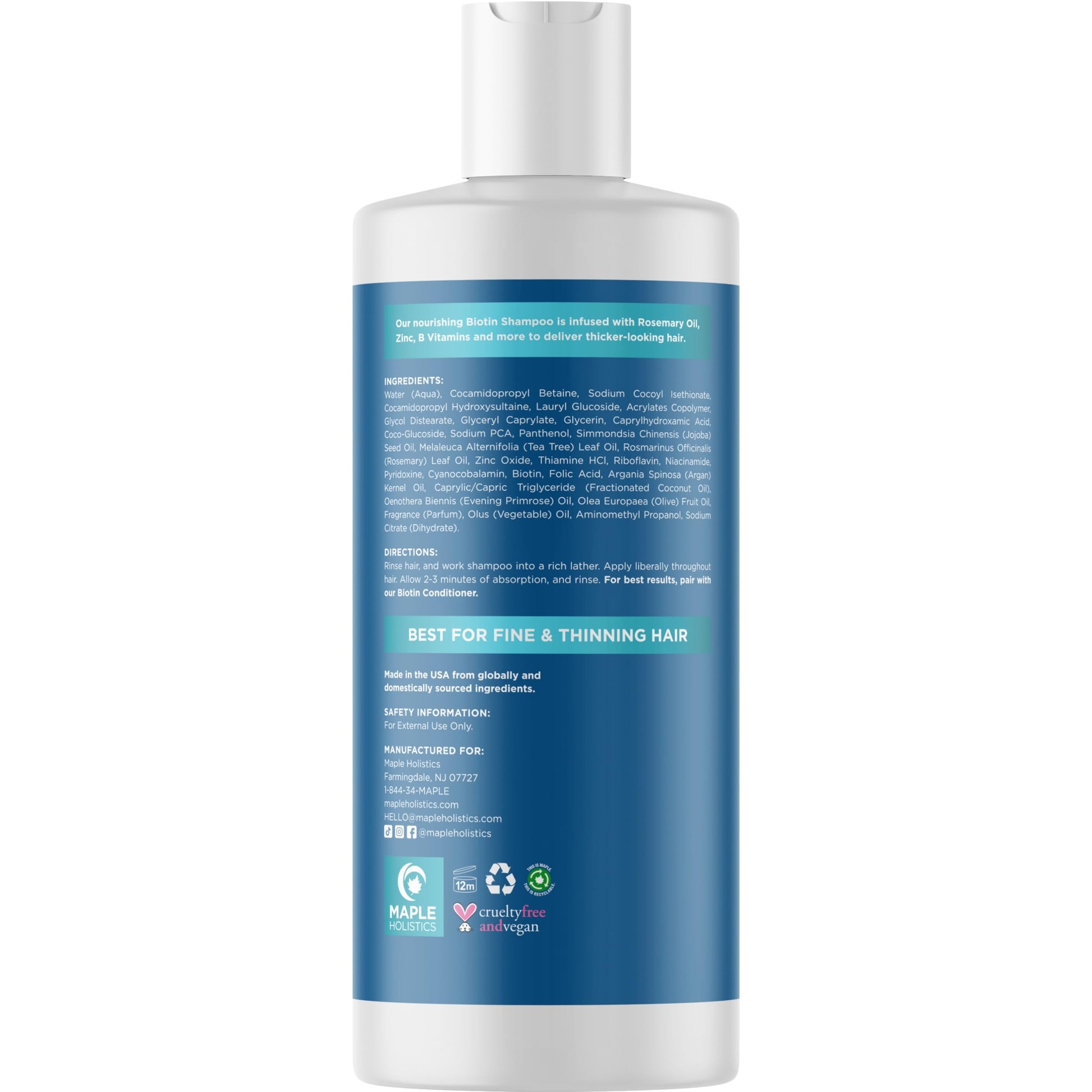 Imported Maple Holistics thinning hair care formula showing key ingredients