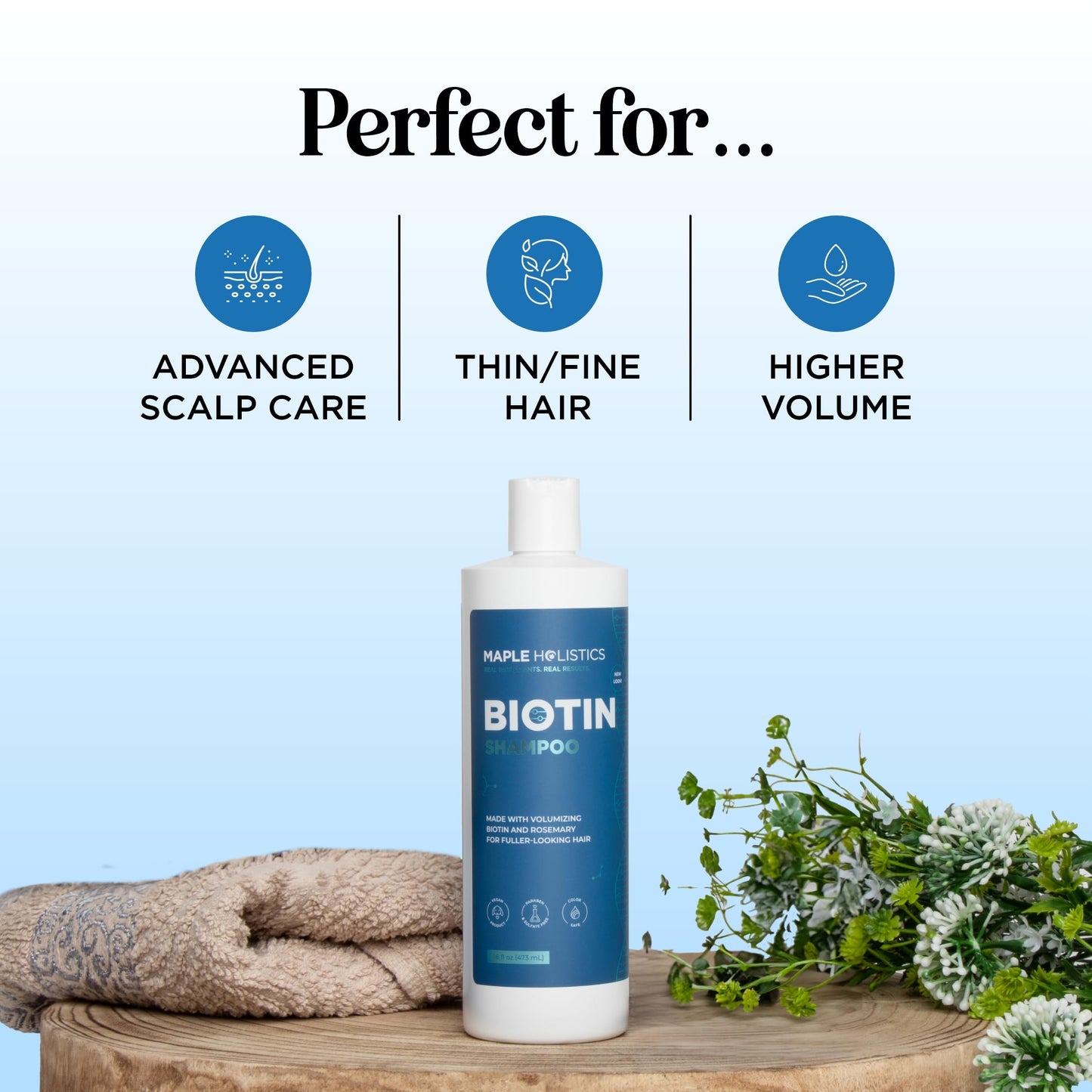 USA sourced B complex thickening shampoo product shot on clean background