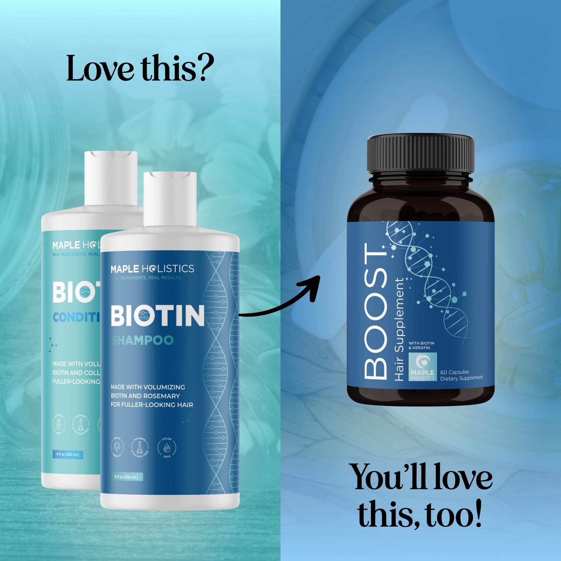 Natural DHT blocker hair care kit for thinning follicle stimulation.