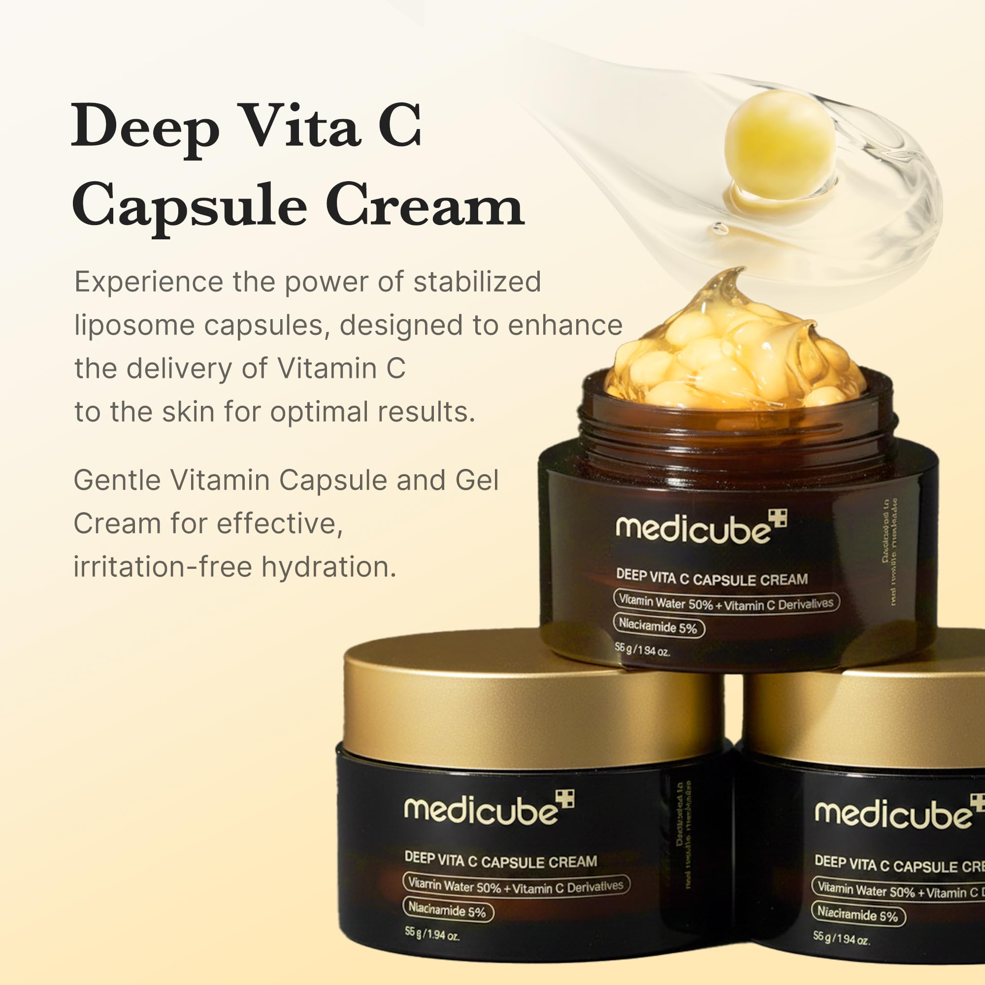 Medicube Liposome Vitamin C Golden Capsule Cream packaging box and jar