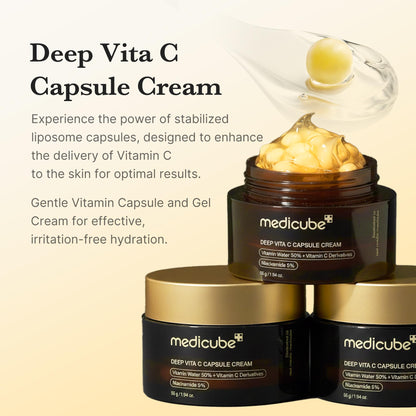 Medicube Liposome Vitamin C Golden Capsule Cream packaging box and jar