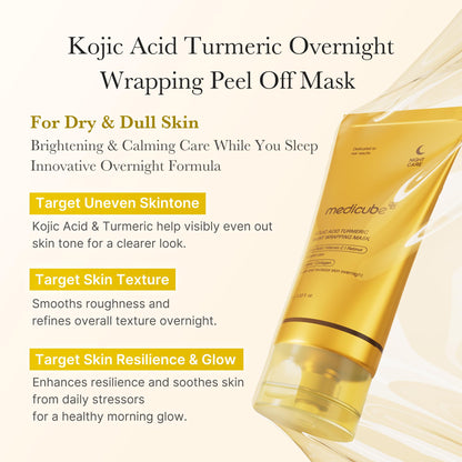 Texture shot of the yellow gold gel formula of Medicube turmeric mask on skin
