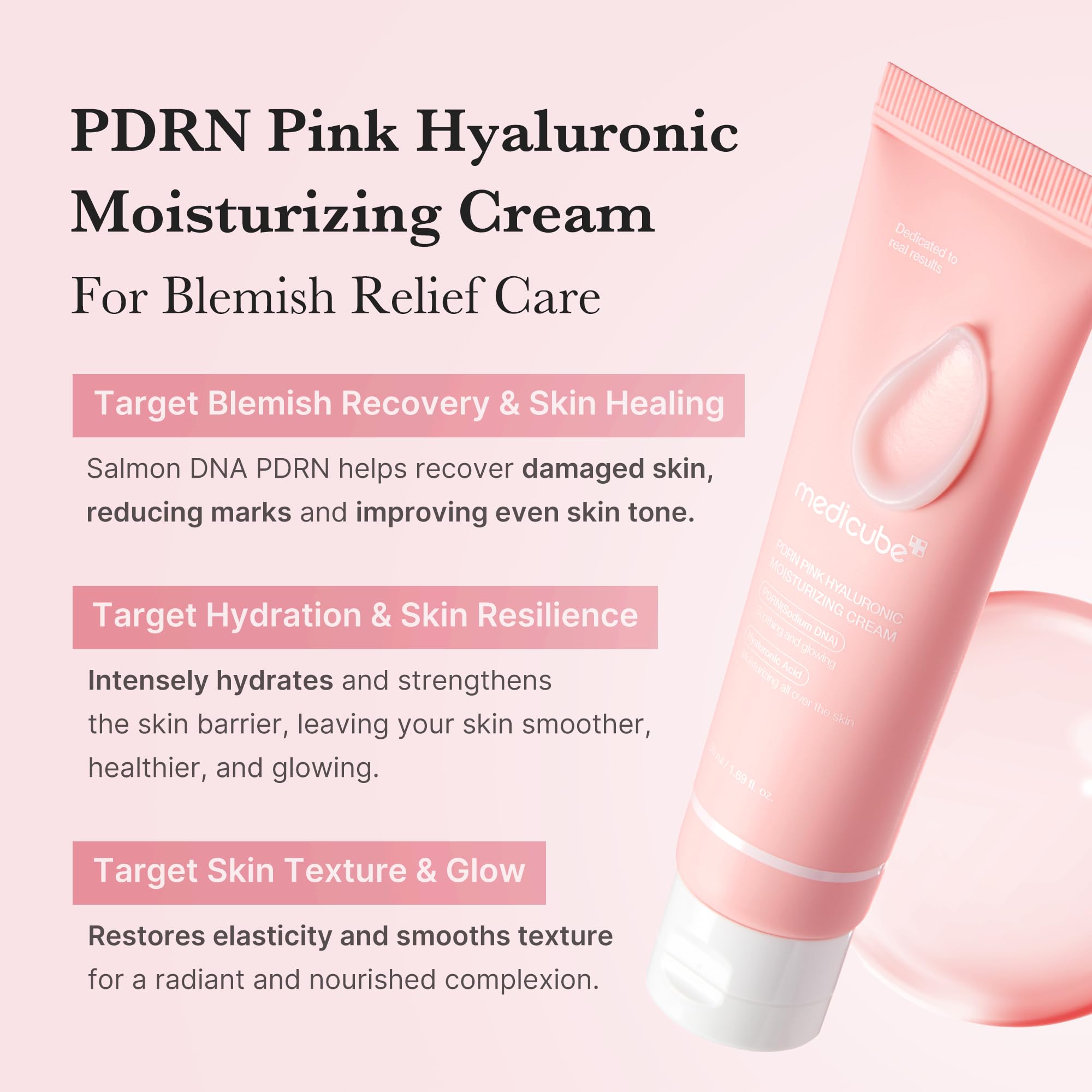 Medicube PDRN Pink Hyaluronic Cream box packaging showing authentic product details