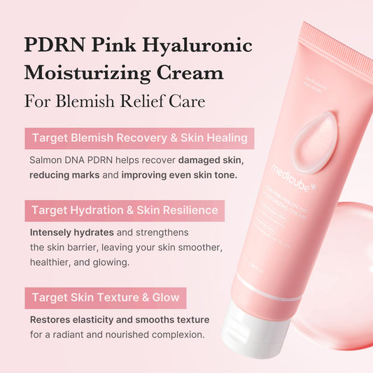Medicube PDRN Pink Hyaluronic Cream box packaging showing authentic product details