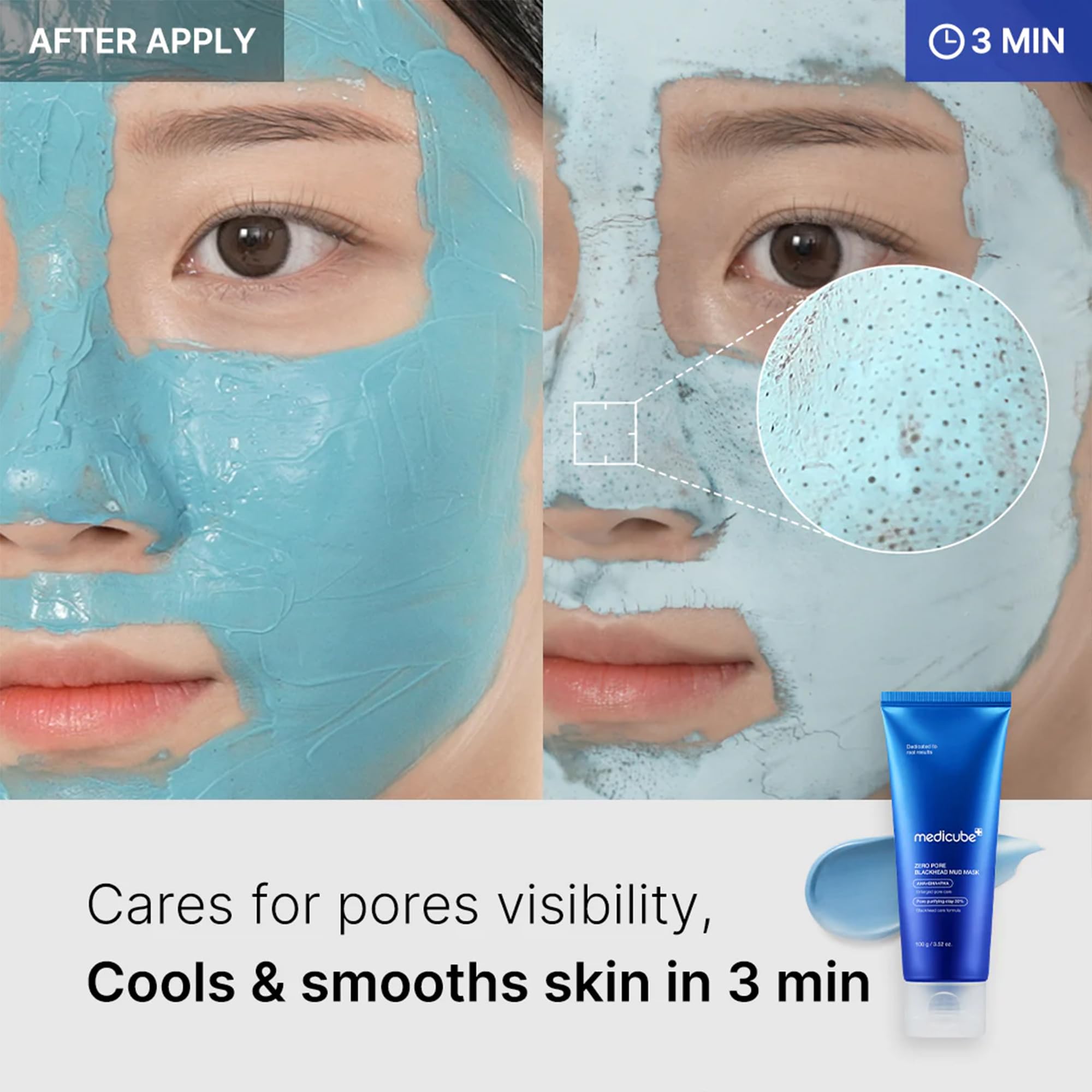 Side angle view of Medicube zero pore skincare product packaging detailing ingredients