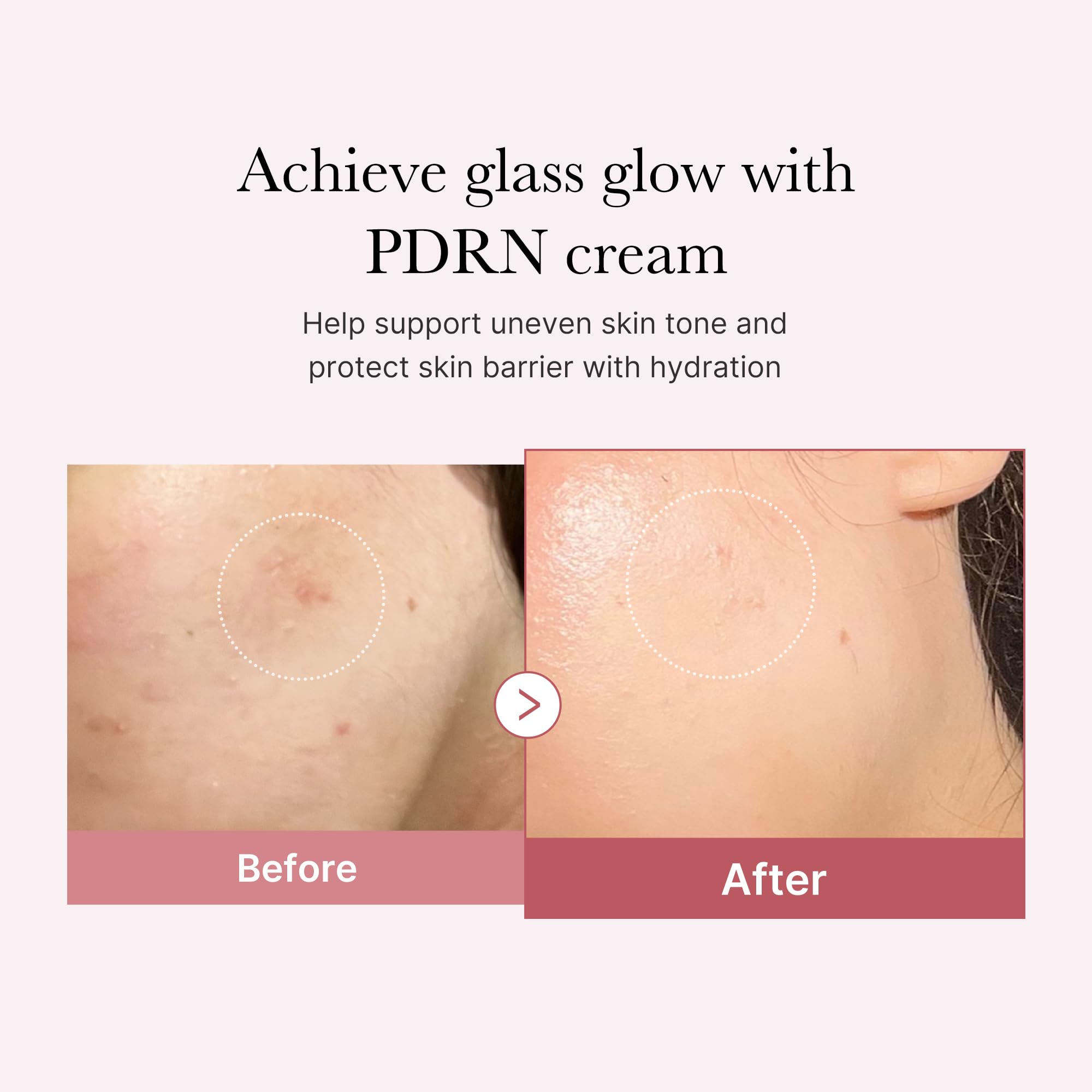 Texture shot showing the lightweight pink peptide moisturizing cream on skin.