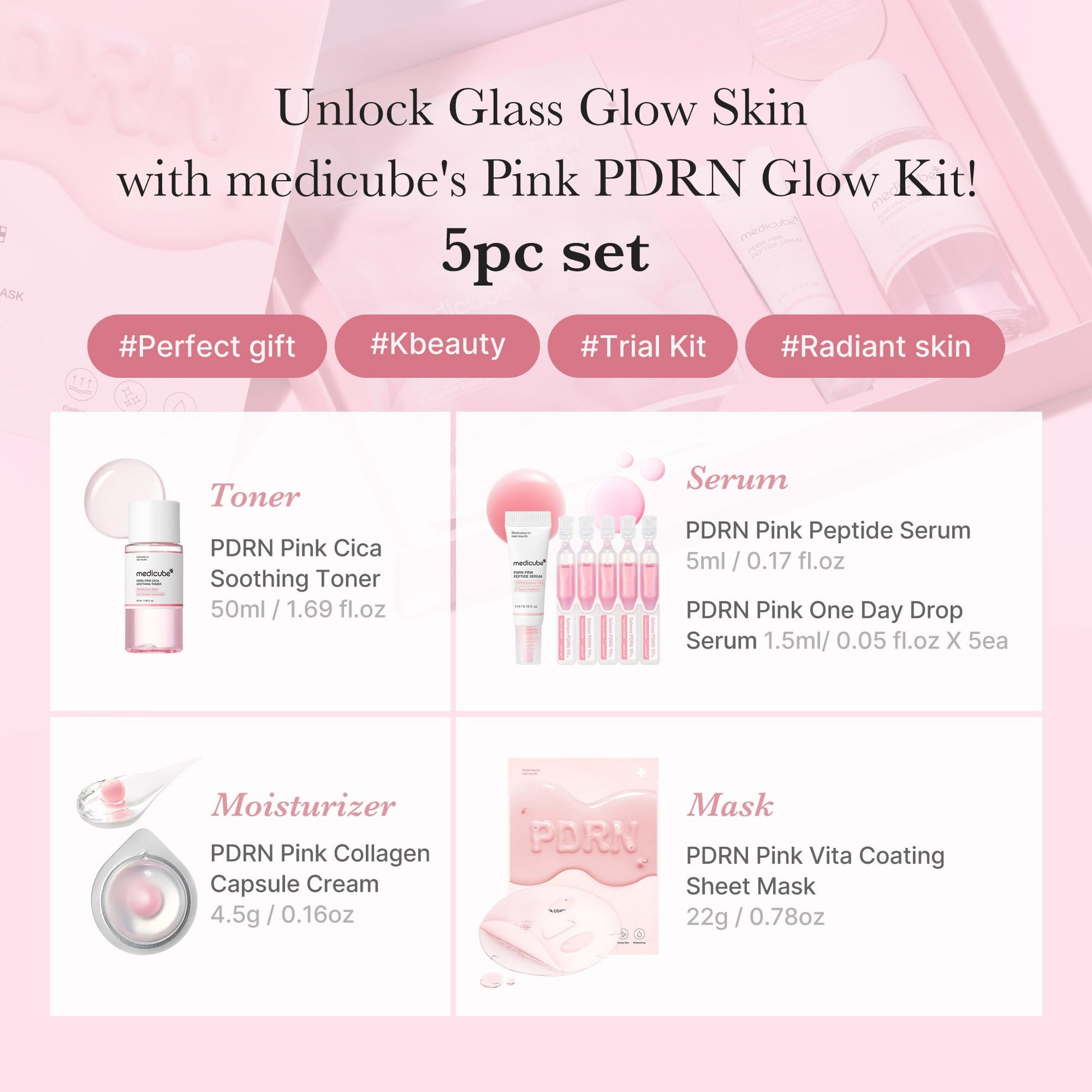 Medicube Salmon DNA PDRN skincare set components layout