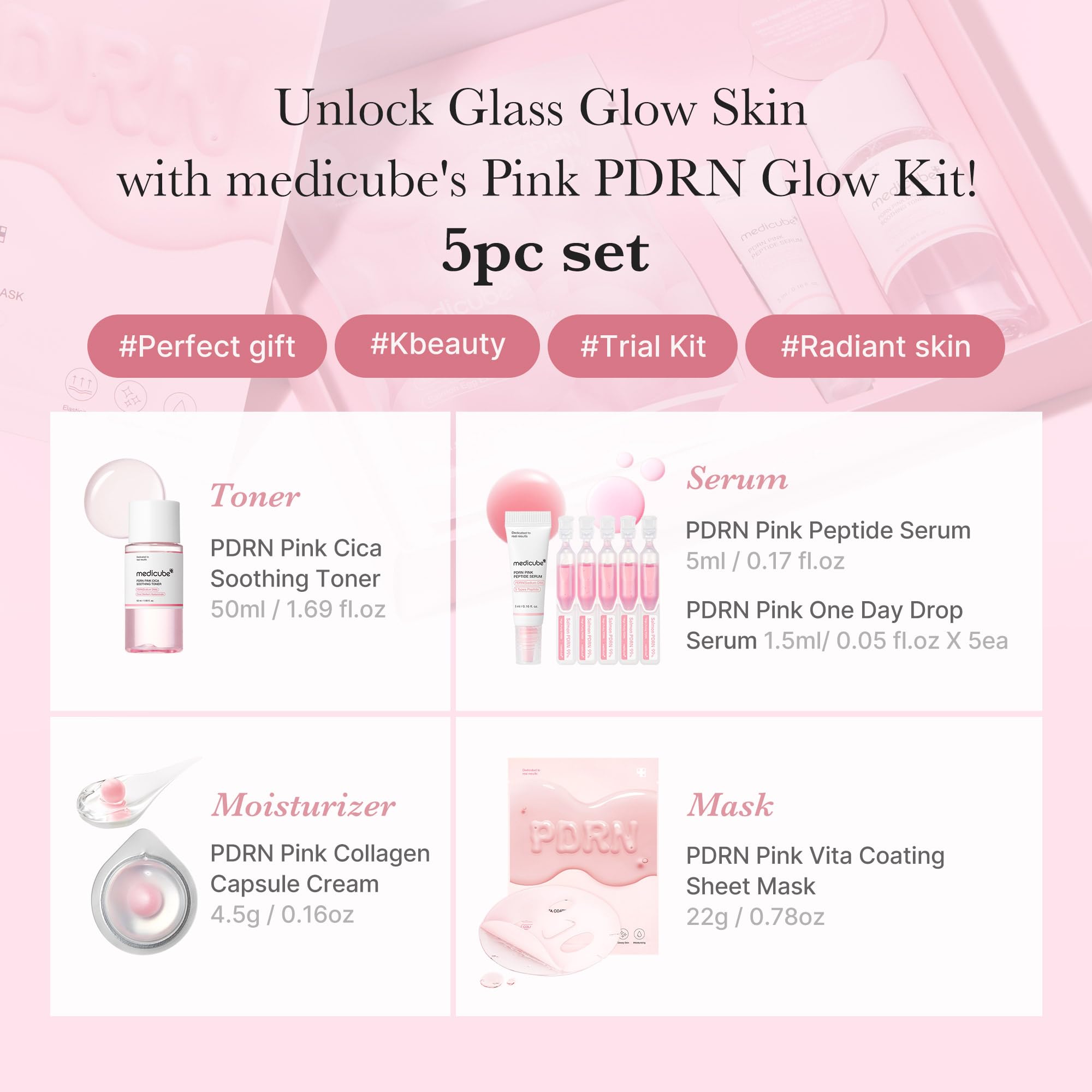 Medicube Salmon DNA PDRN skincare set components layout