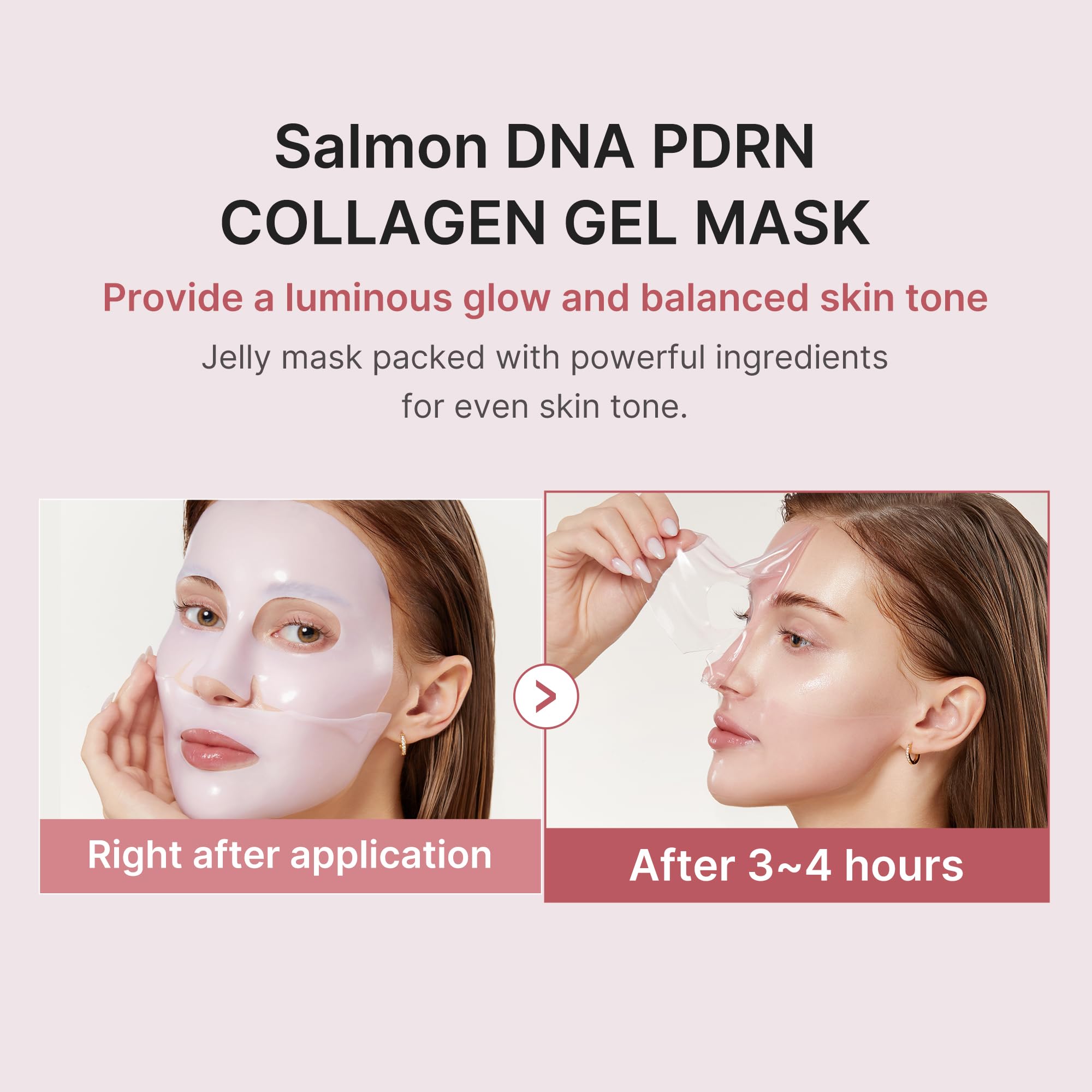 Medicube pink collagen gel mask showing clear color transformation