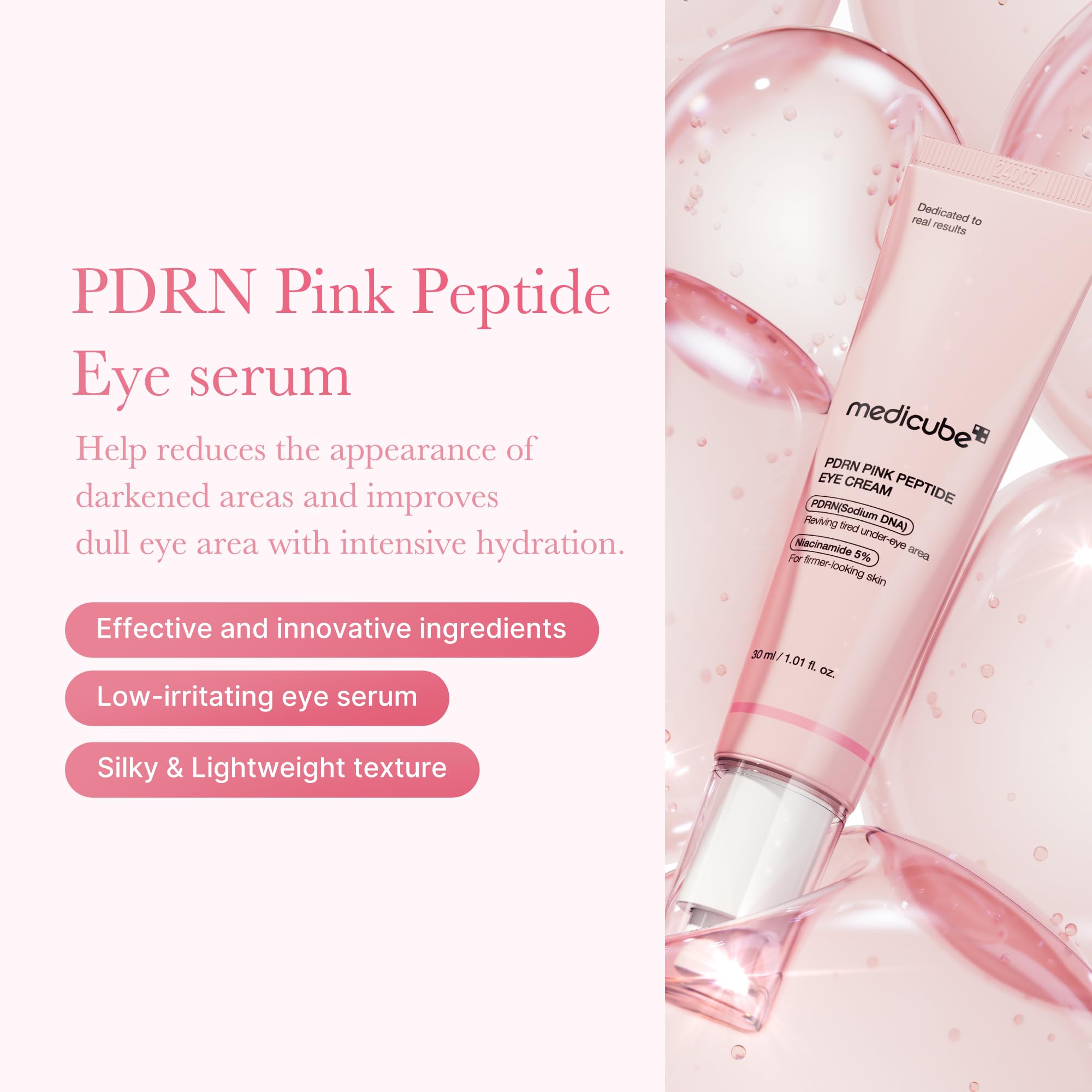 Medicube under-eye cream bottle showing ingredients and Salmon DNA PDRN label