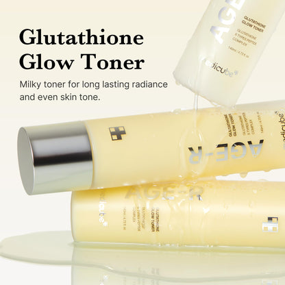 Medicube Korean glass skin brightening toner bottle on a clean vanity backdrop.