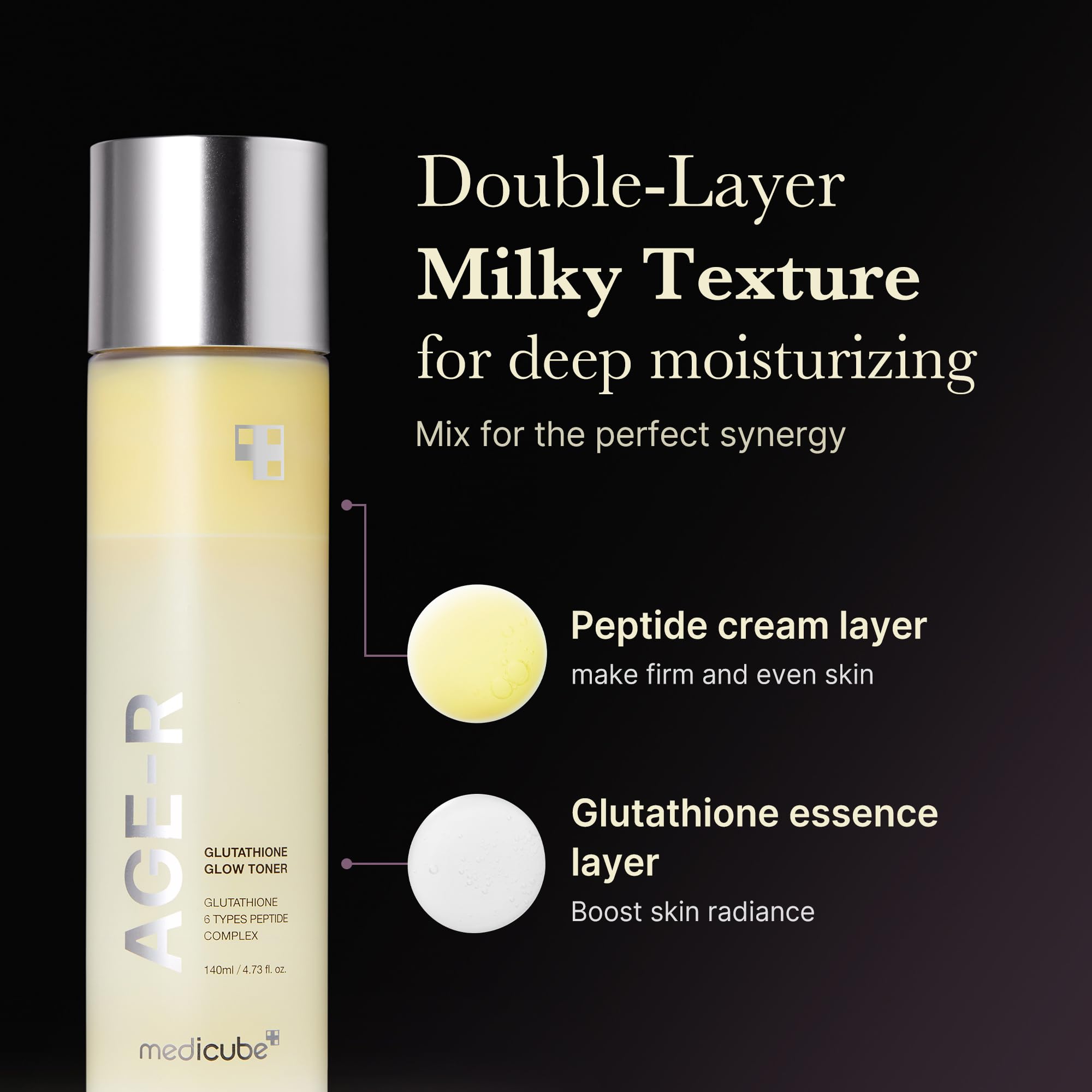 Close-up of the dual-phase liquid texture of Medicube Glutathione Glow Toner.