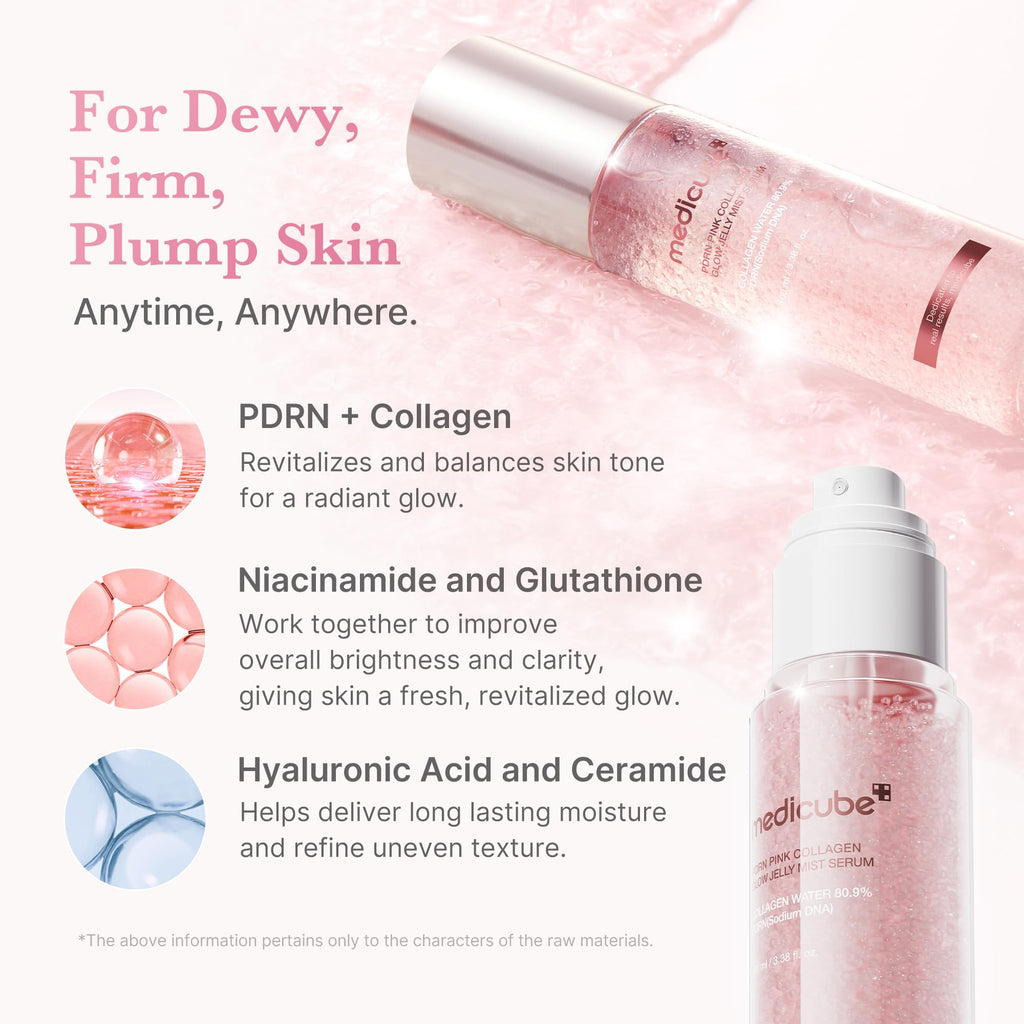 Medicube PDRN Pink Collagen Glow Jelly Mist Serum ingredient highlight label view