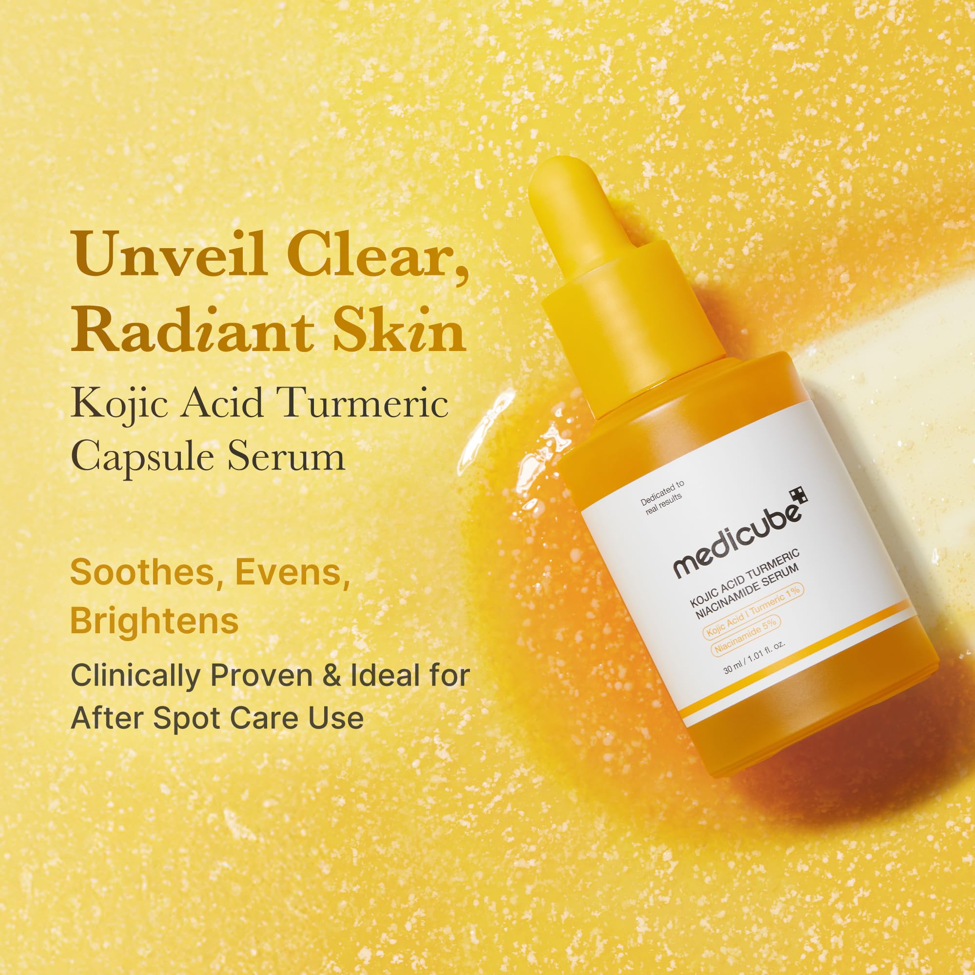 Medicube serum bottle showing the snowflake-like glow capsules