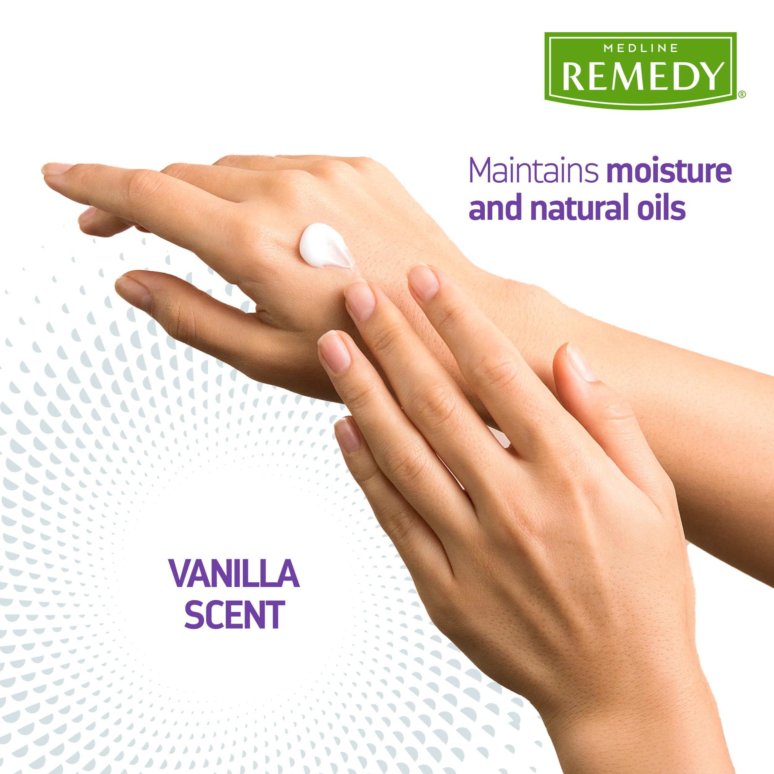 Close up of Medline Remedy moisturizing cream tube highlighting the hypoallergenic clinical formula.