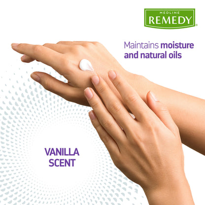 Close up of Medline Remedy moisturizing cream tube highlighting the hypoallergenic clinical formula.