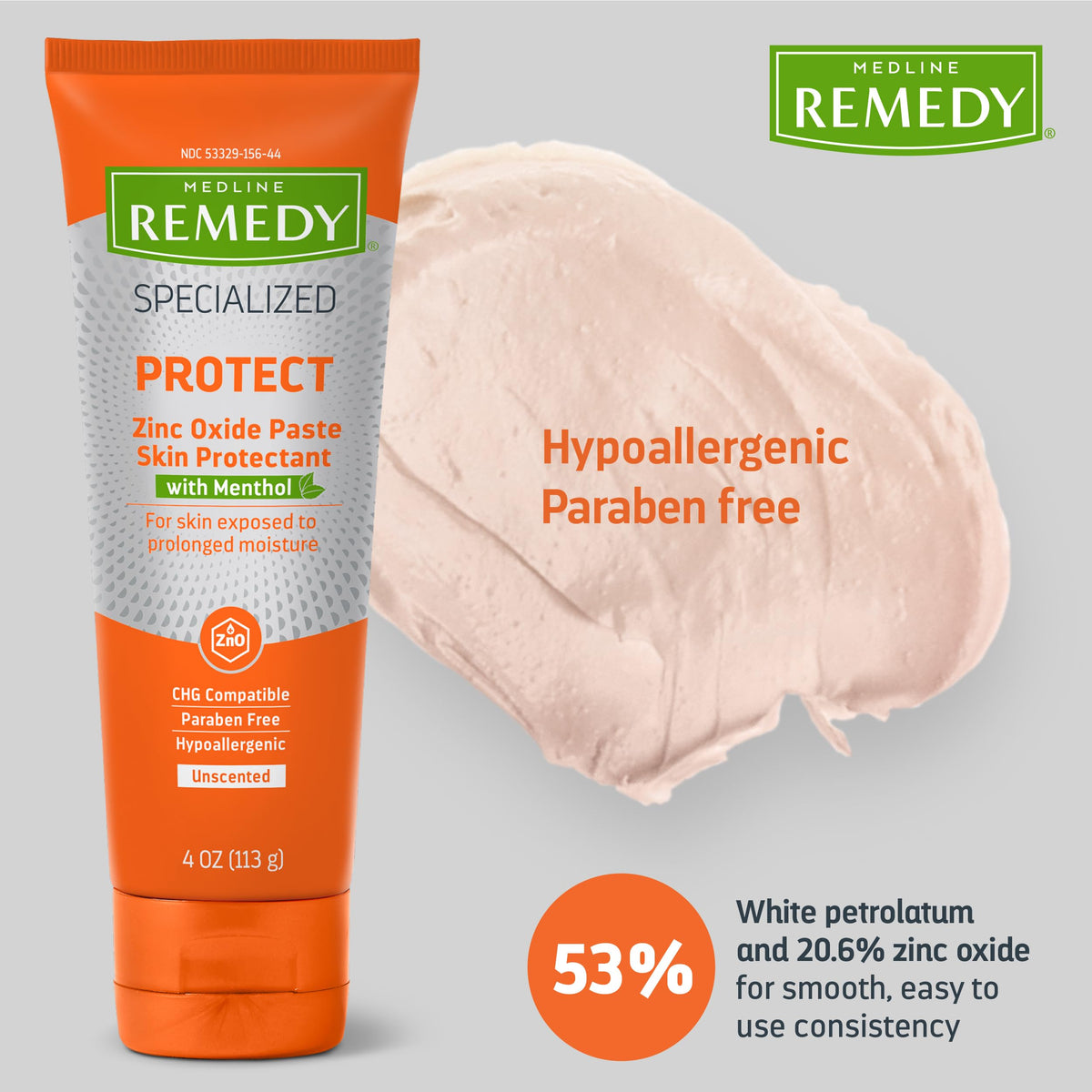 Texture demonstration of the thick white Medline Remedy specialized barrier cream