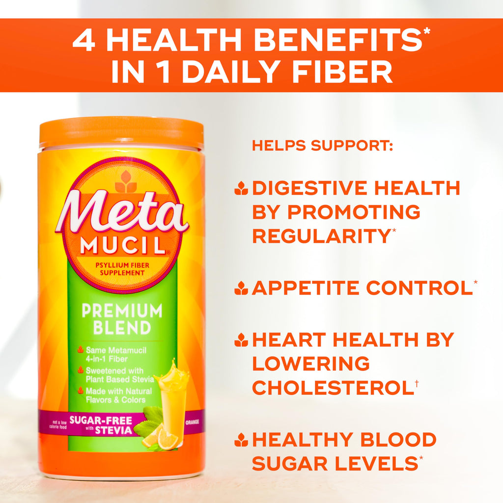Metamucil 180 teaspoons container side profile.
