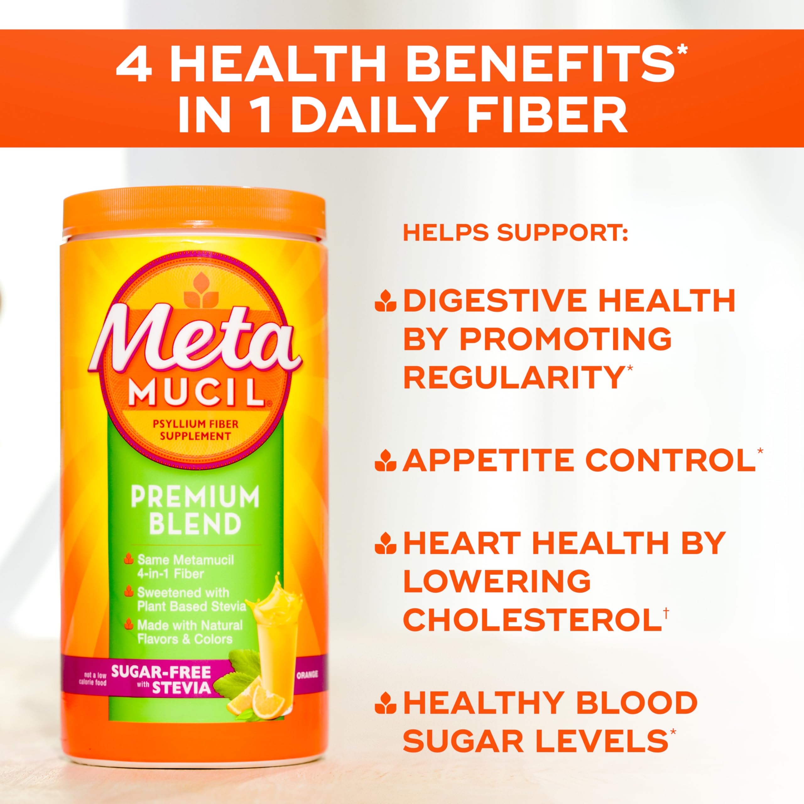 Metamucil 180 teaspoons container side profile.