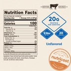 Nutricost Beef Bone Broth supplement jar displaying chocolate flavor graphics and muscle health benefits