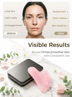 Rose quartz stone massager designed for lymphatic drainage and puffiness reduction