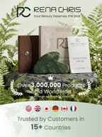 Complete packaging of the green stone facial massager with travel bag and instructions.
