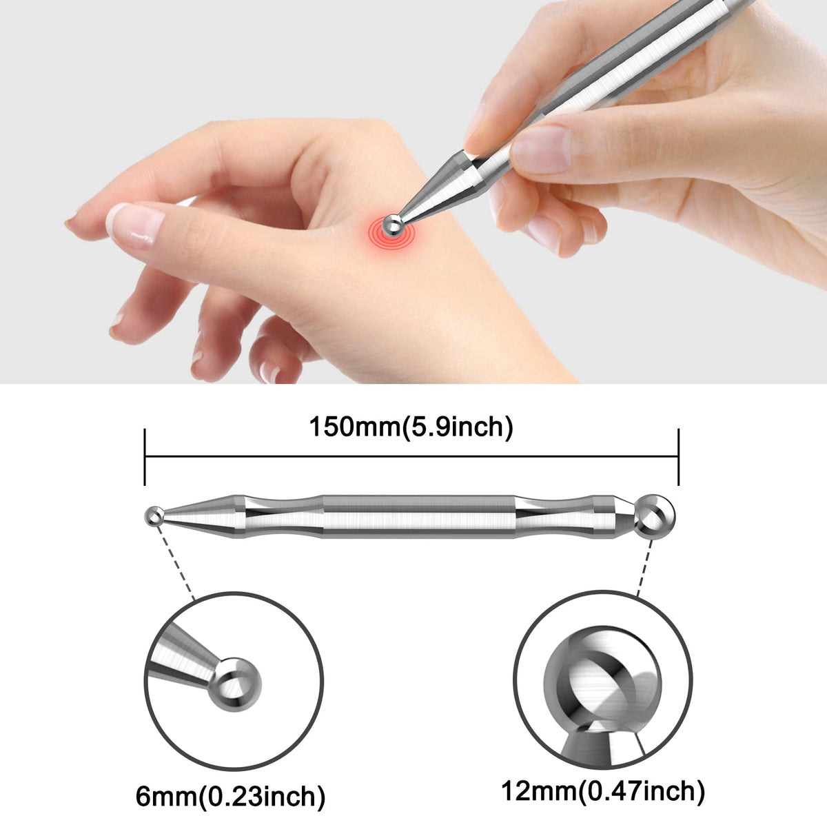 Melonsun acupuncture pen positioned for neck and shoulder pain relief
