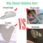 Stainless steel Gua Sha tool displayed with travel pouch