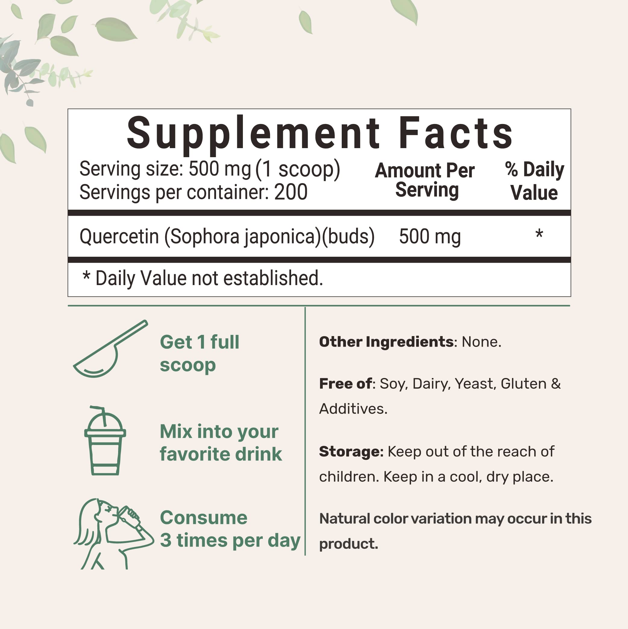 Micro Ingredients pure quercetin 500mg antioxidant powder supplement bag showing clean label