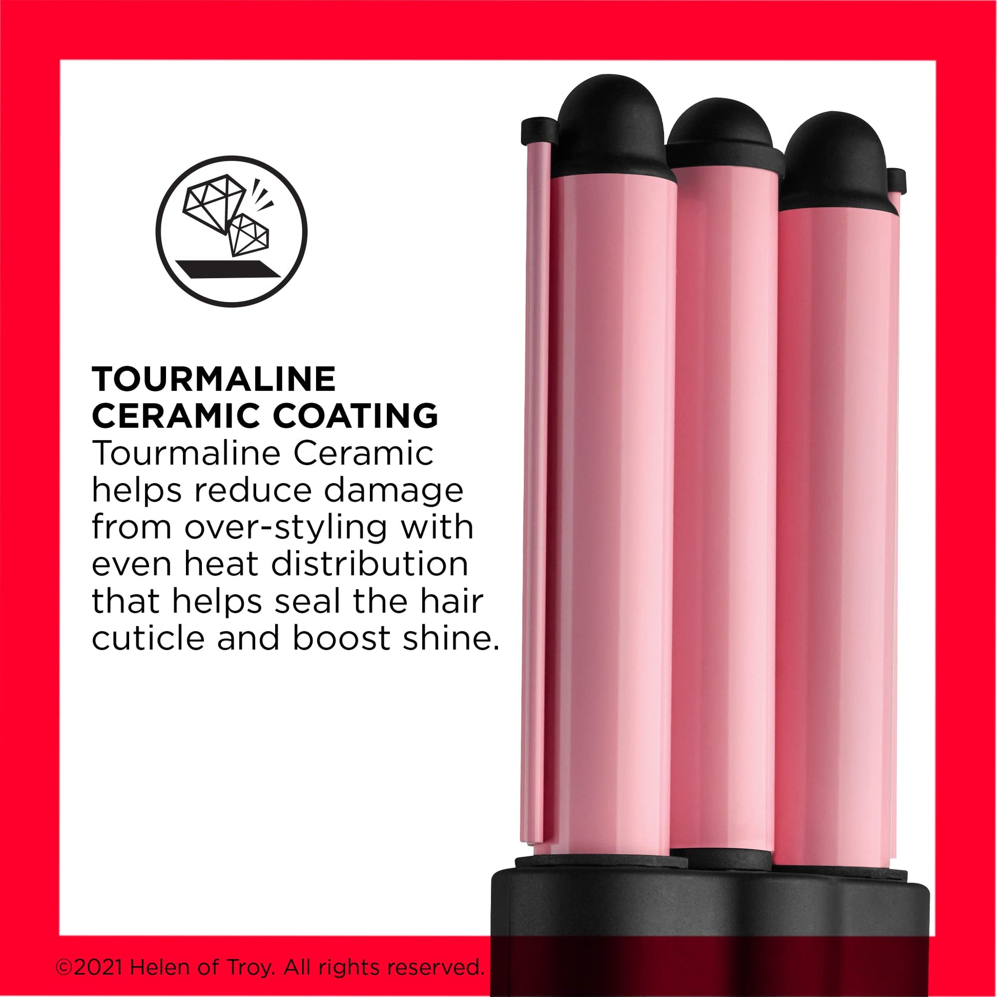 Revlon jumbo tourmaline ceramic hair styling iron displaying the temperature control dial