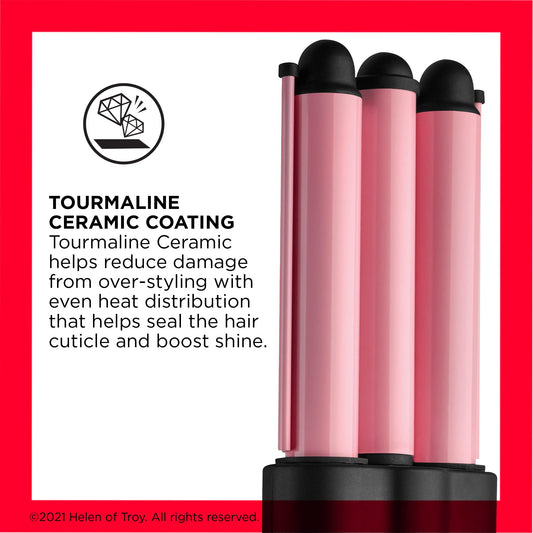 Revlon jumbo tourmaline ceramic hair styling iron displaying the temperature control dial