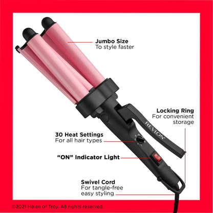 Side angle view of the authentic Revlon jumbo hair waver with its tangle free swivel cord