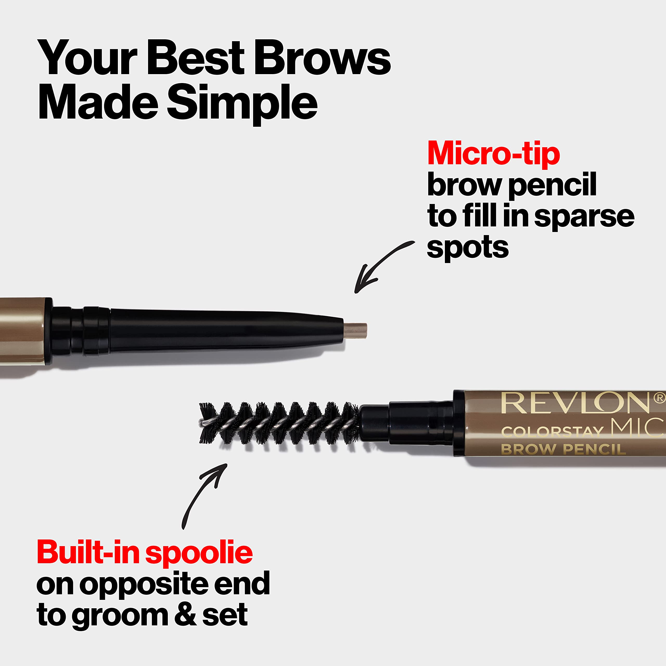 Waterproof Revlon micro brow pencil being used for precise strokes